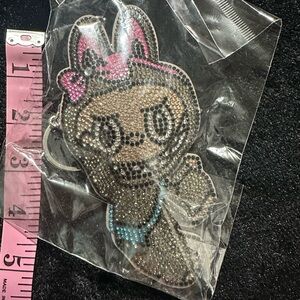 Rhinestone Plushy Labubu Keychain with Pink Bow